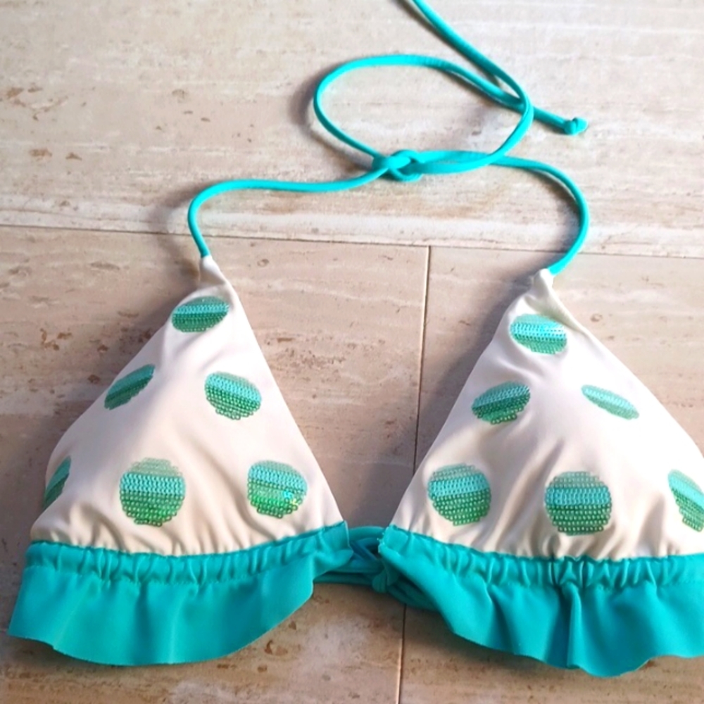 Victoria's Secret Sequin Polka Dot Ruffled Bikini Top